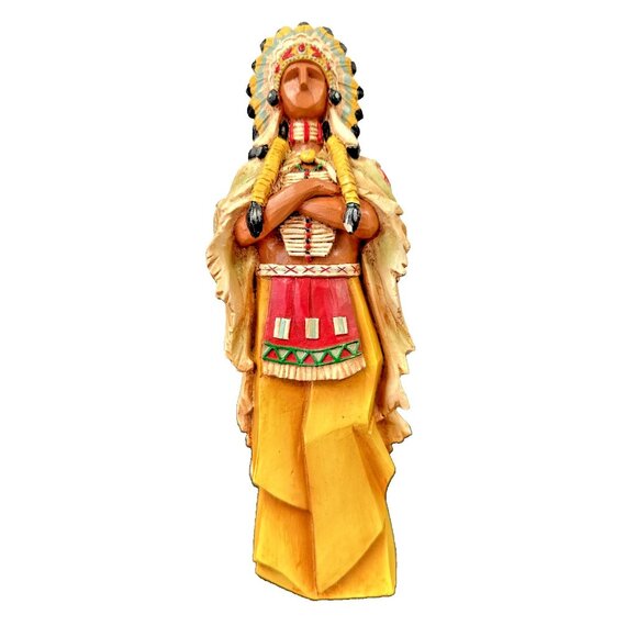 Pacific Rim Indian Chief Cubist Style 9” Carved Resin Thanksgiving Native